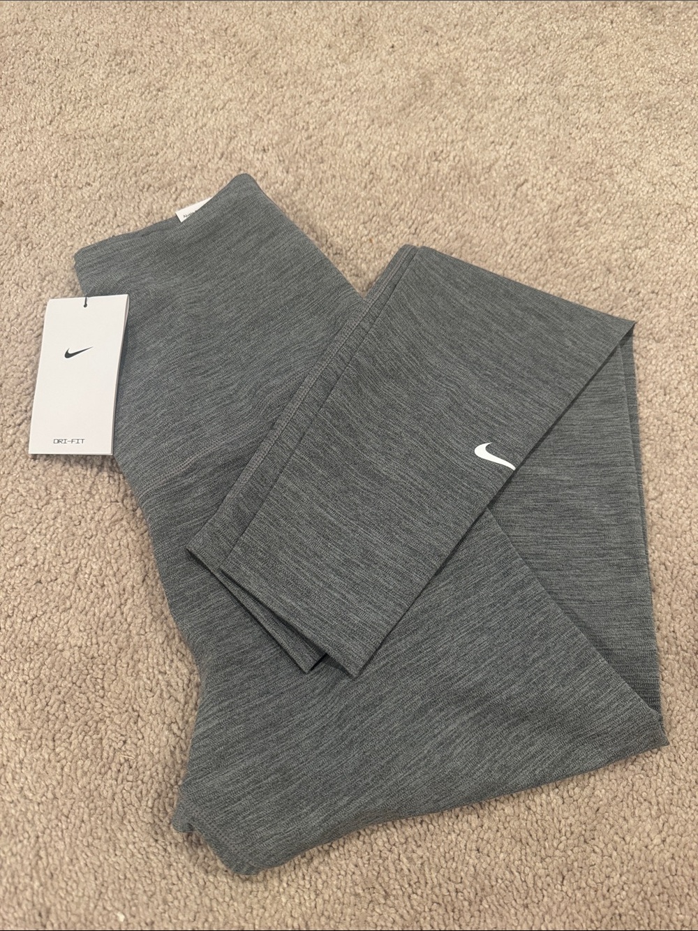Nike Gray Heather Performance Leggings with White Swoosh